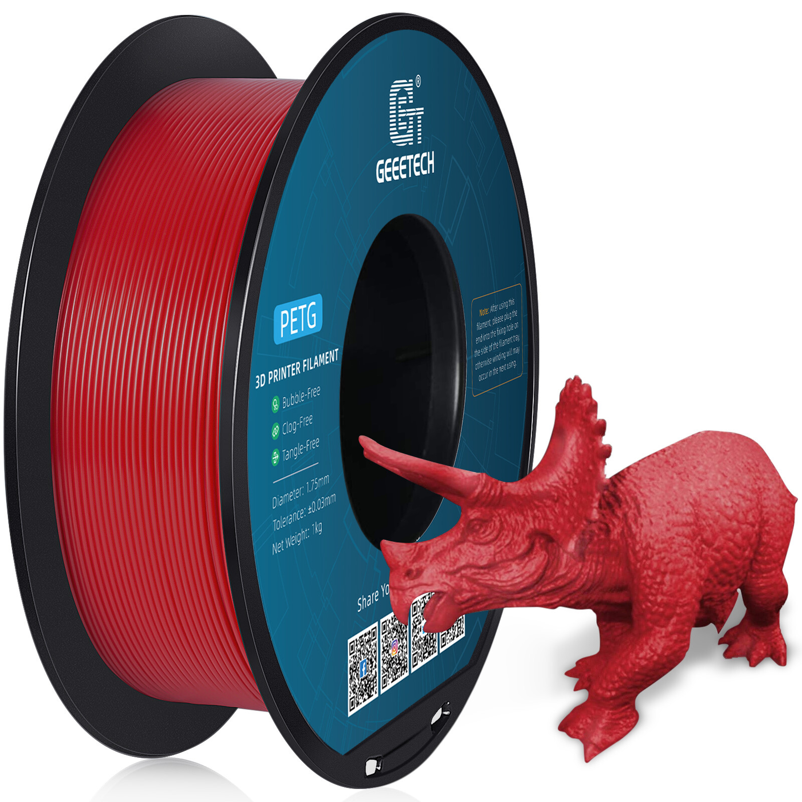 Geeetech 3D Printer Filament PETG Red 1.75mm 1KG Per Roll Consumable US New