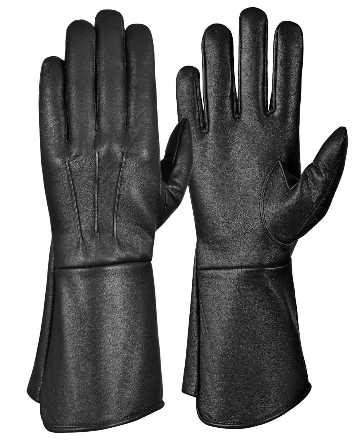 Genuine Leather Medieval Long Cuff Gloves Original Sheep Skin Black Color Sz L