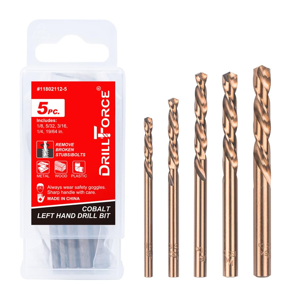 5PCS M35 Cobalt Left Hand Drill Bits Set for Removing Broken Stubs, Bolts and Sc