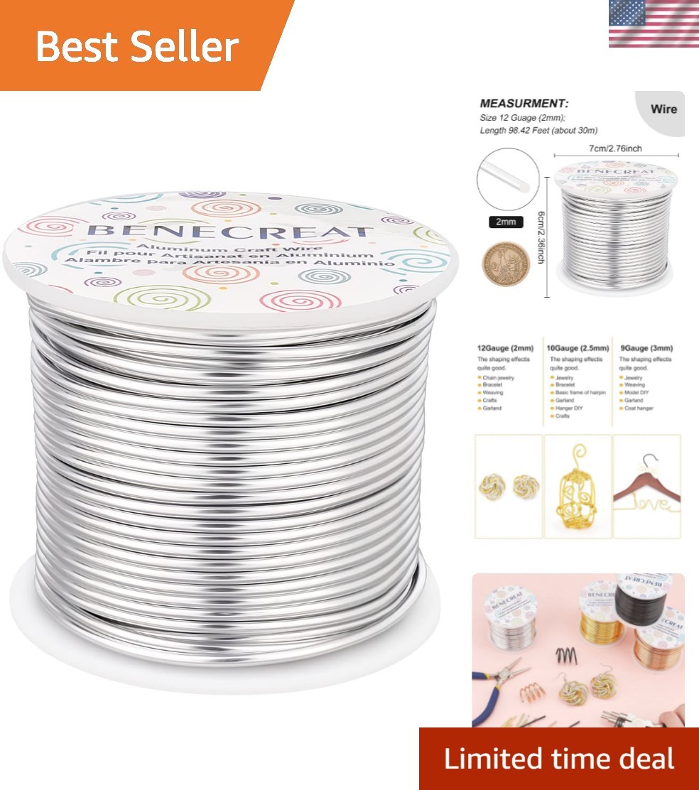 High-Quality 12 Gauge Silver Aluminum Craft Wire – 100FT for All Your Projects
