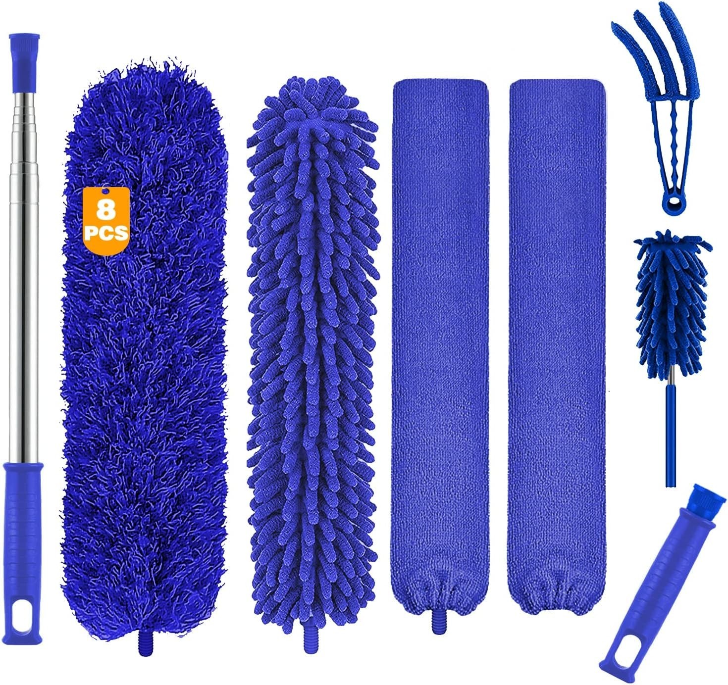 Microfiber Duster, 8PCS Feather Duster with 100 Inch Telescoping Extension Po...
