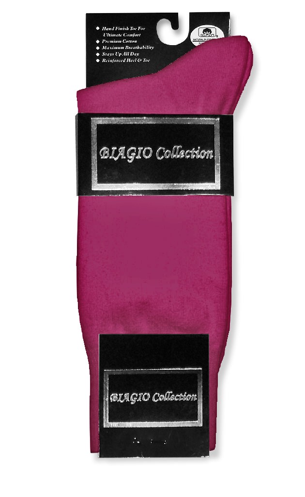 3 Pair of Biagio Men's Solid HOT PINK Fuchsia Color Mens COTTON Dress SOCKS