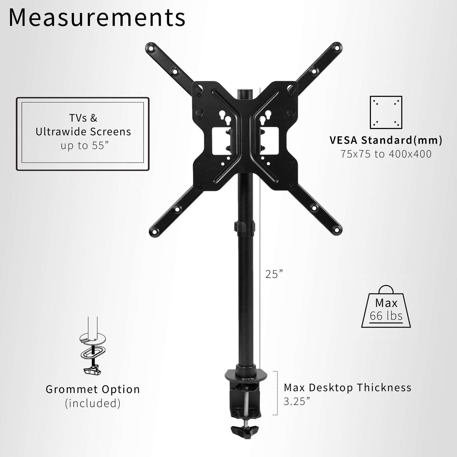 VIVO Ultra Wide Screen TV Desk Mount up to 55" Full Motion Television Stand