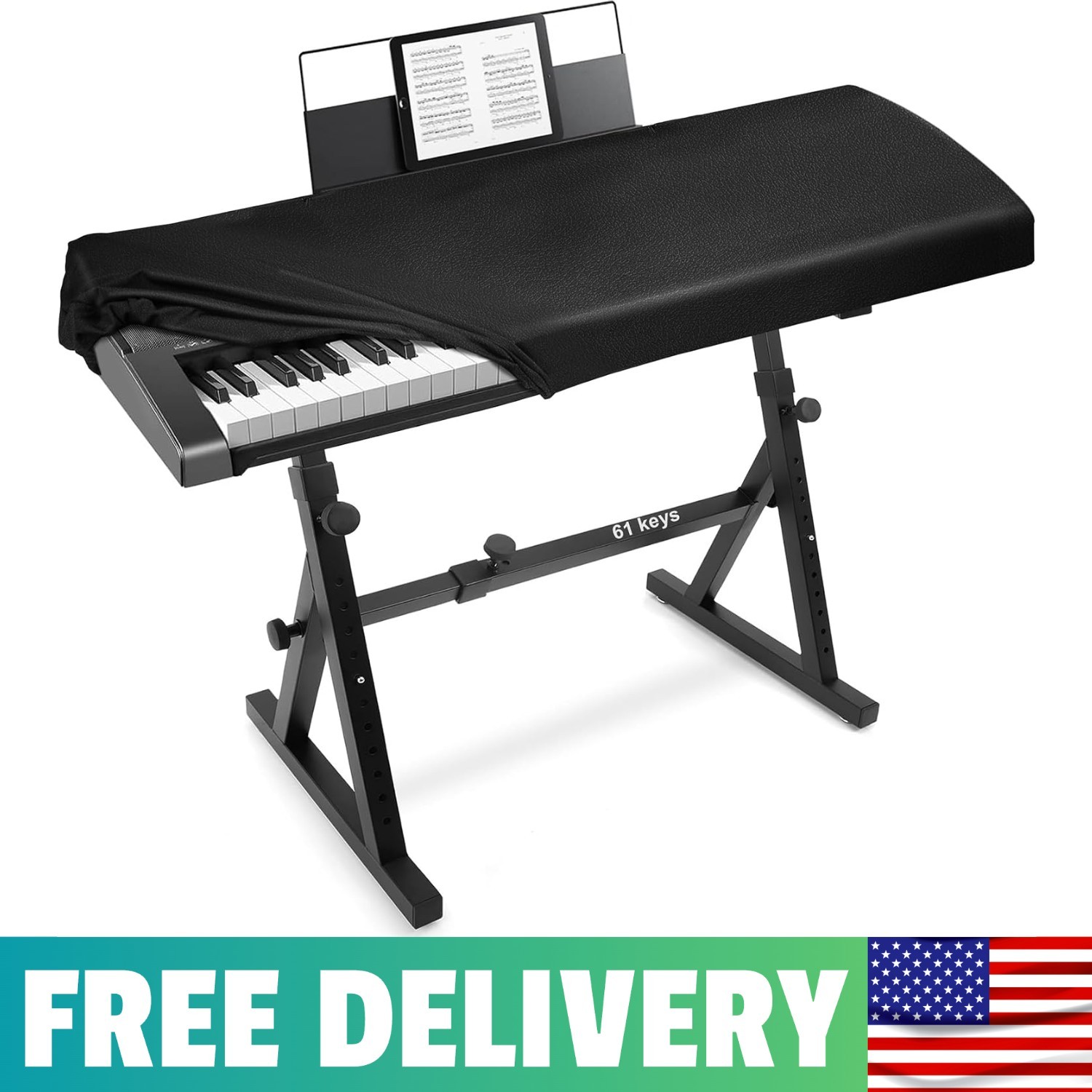 Premium Piano Keyboard Dust Cover With Music Stand Opening - Stretchy Leather Pi
