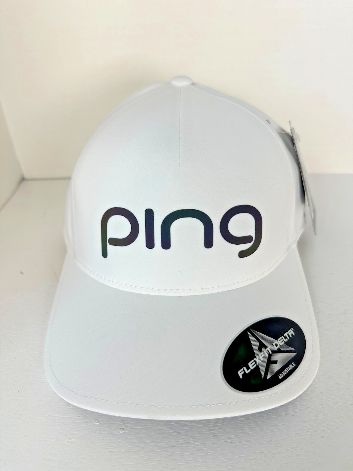NEW PING Flex Fit Delta Golf Adult Hat Cap White Lightweight Comfort Velcrostrap