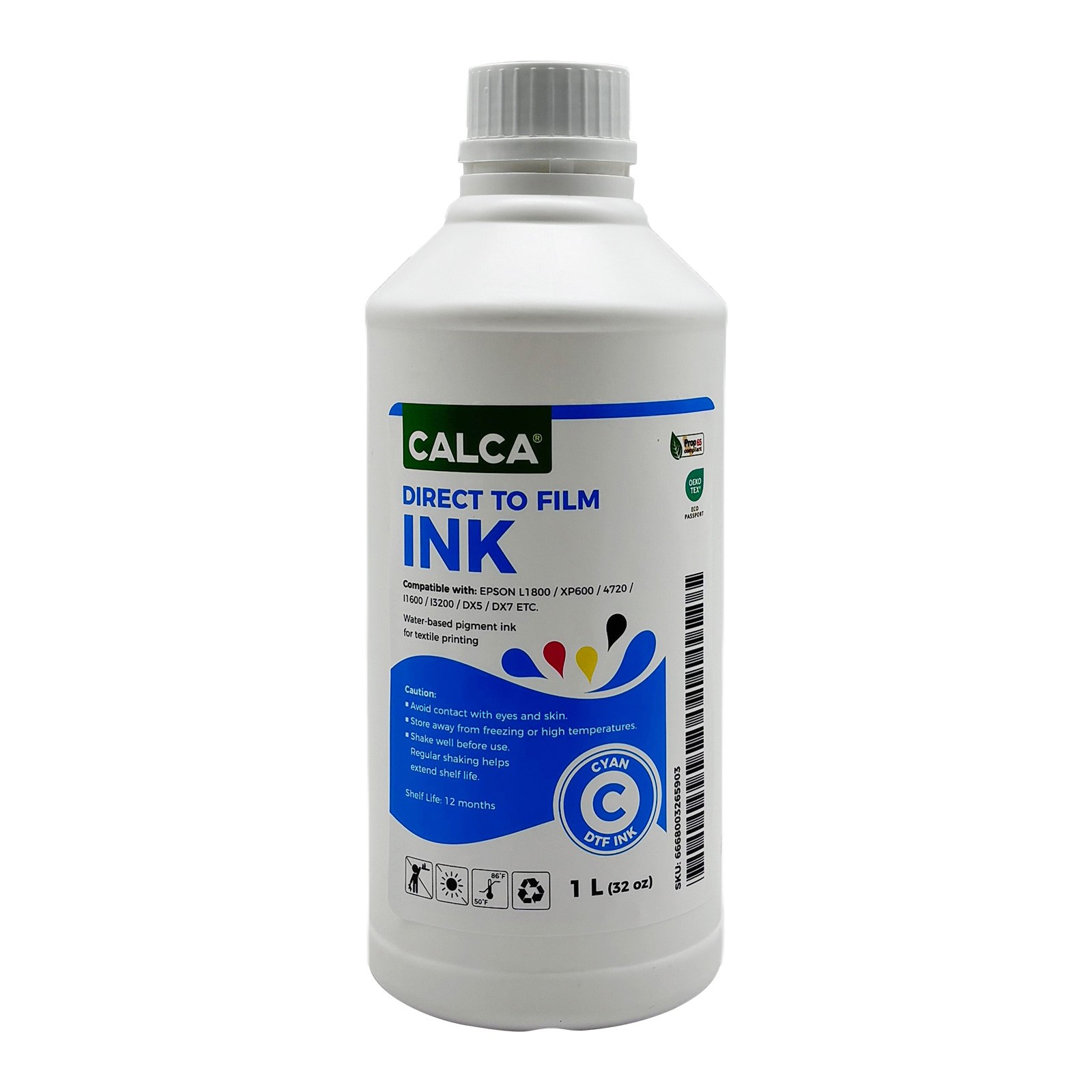 US Stock 1L 32 oz, Bottle Cyan Direct to Film DTF Ink for Printheads Water-based