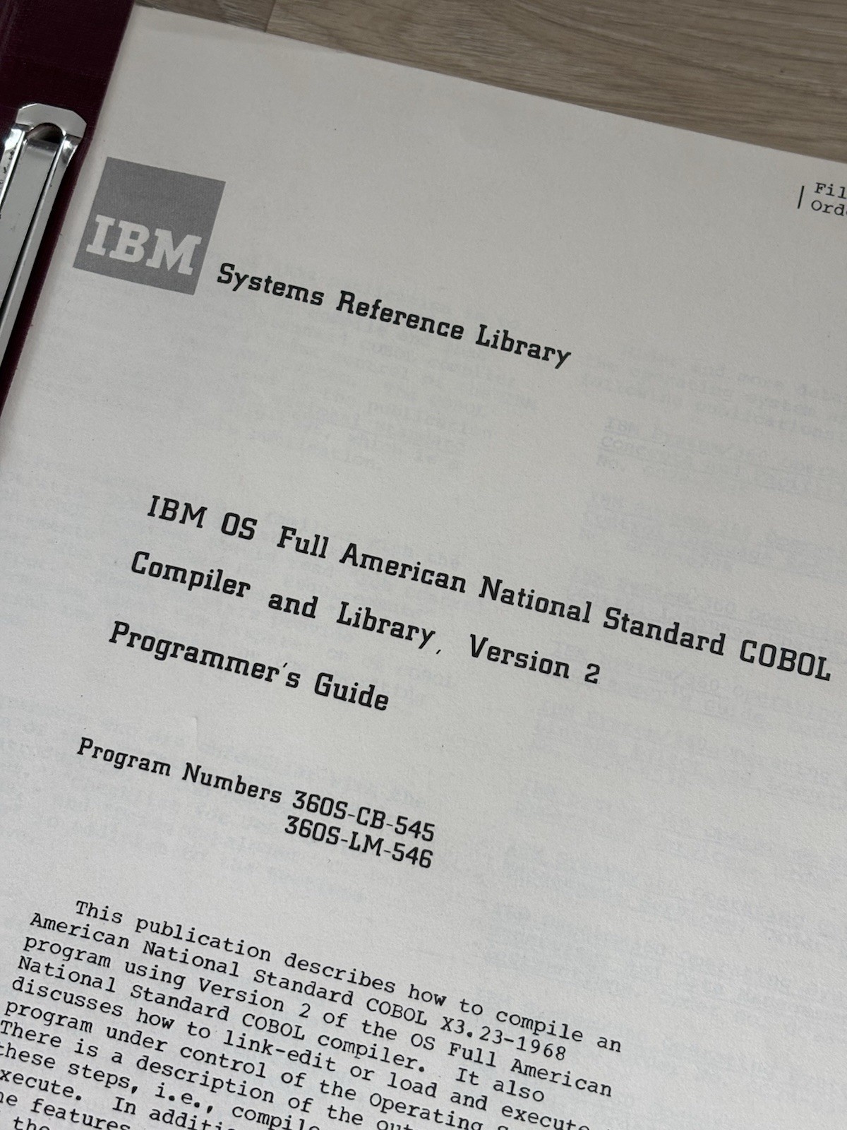 VTG IBM Systems Reference Library IBM OS COBOL Programmer's Guide 1972 RARE