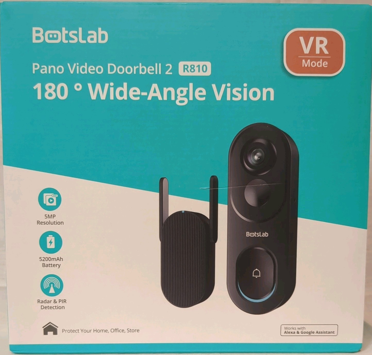 BotsLab Pano Video Doorbell 2 180 Wide Angle Vision R810, Unopened box