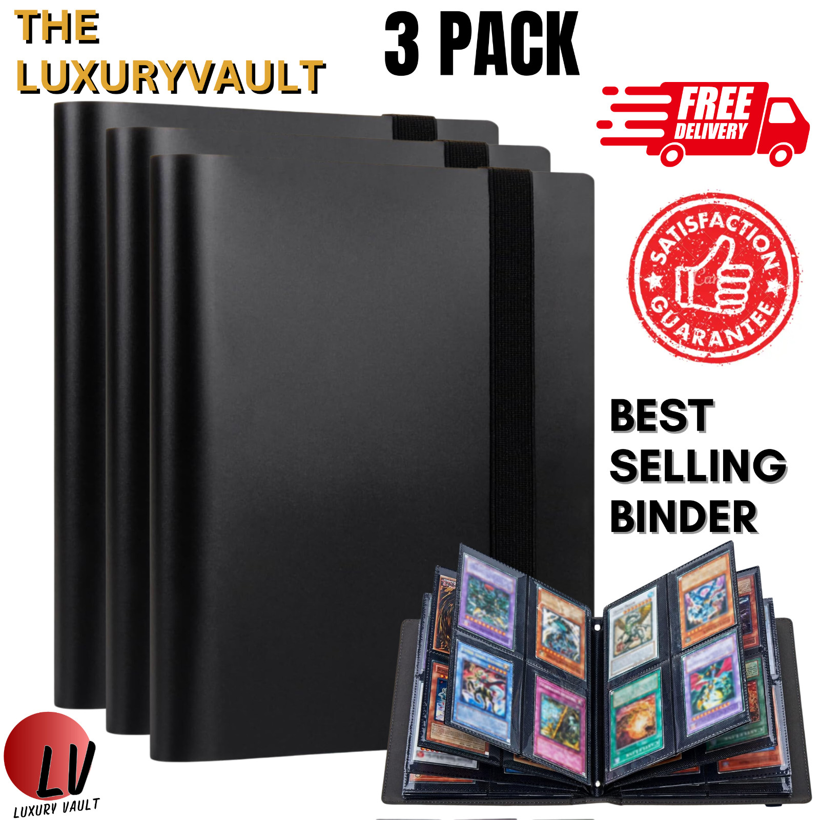 3 Pack Trading Card Binder Sleeves 176 Cards Protectors No Zipper No Ring Album