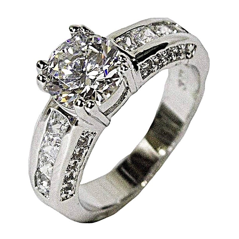 Women's Rhodium Plated Dress Ring Engagement Style Round Cut CZ #RSC-15