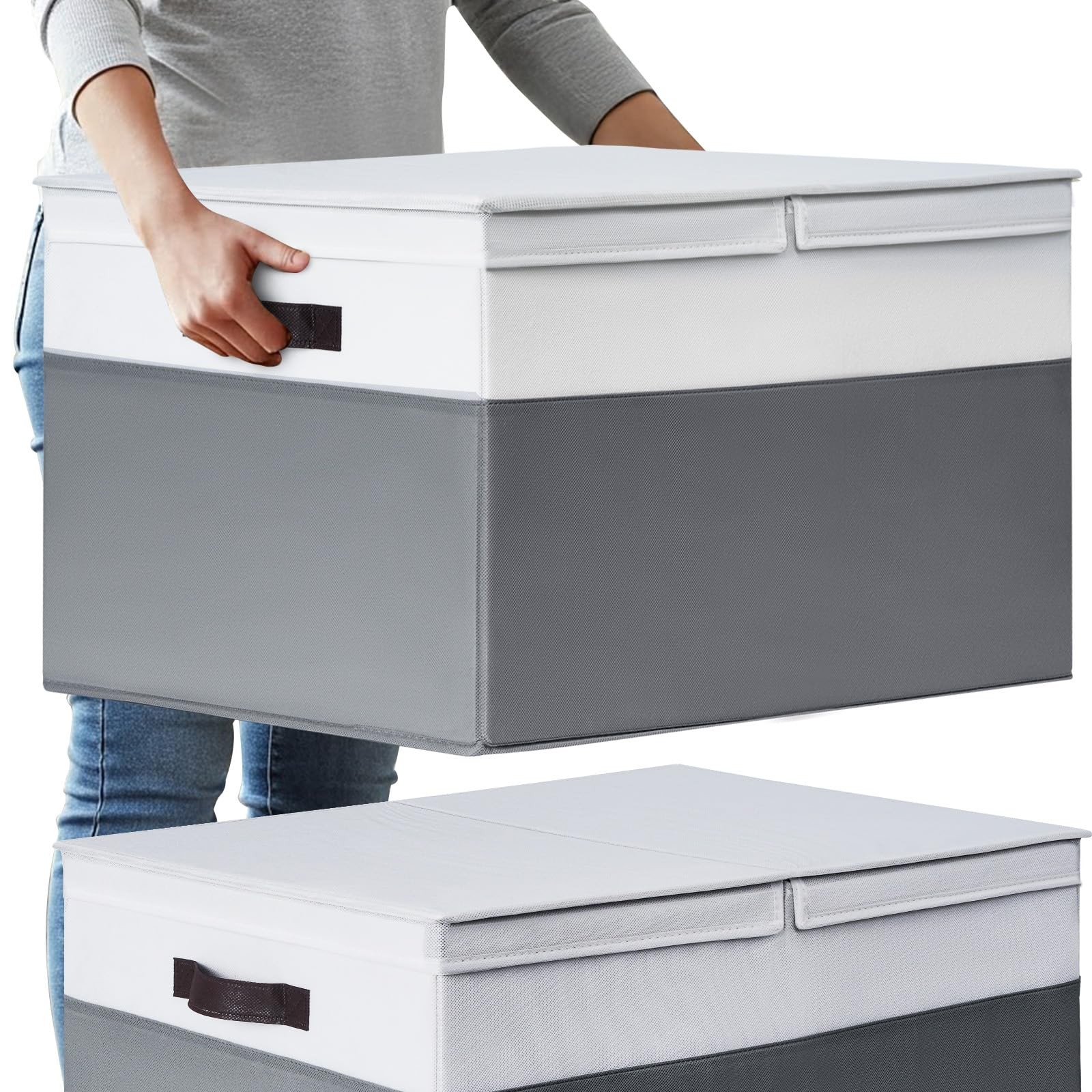 2 Pack EXTRA LARGE Blanket Storage Jumbo Large -2Pack, White with Grey