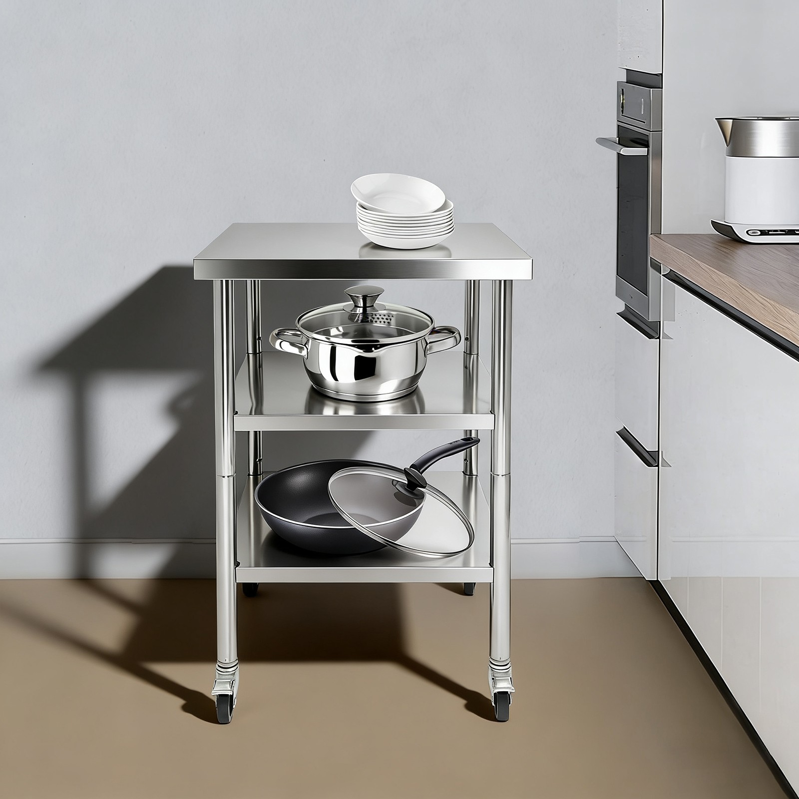 Work Table Commercial Work Table with Adjustable Under Shelves 3-Tier Work Table