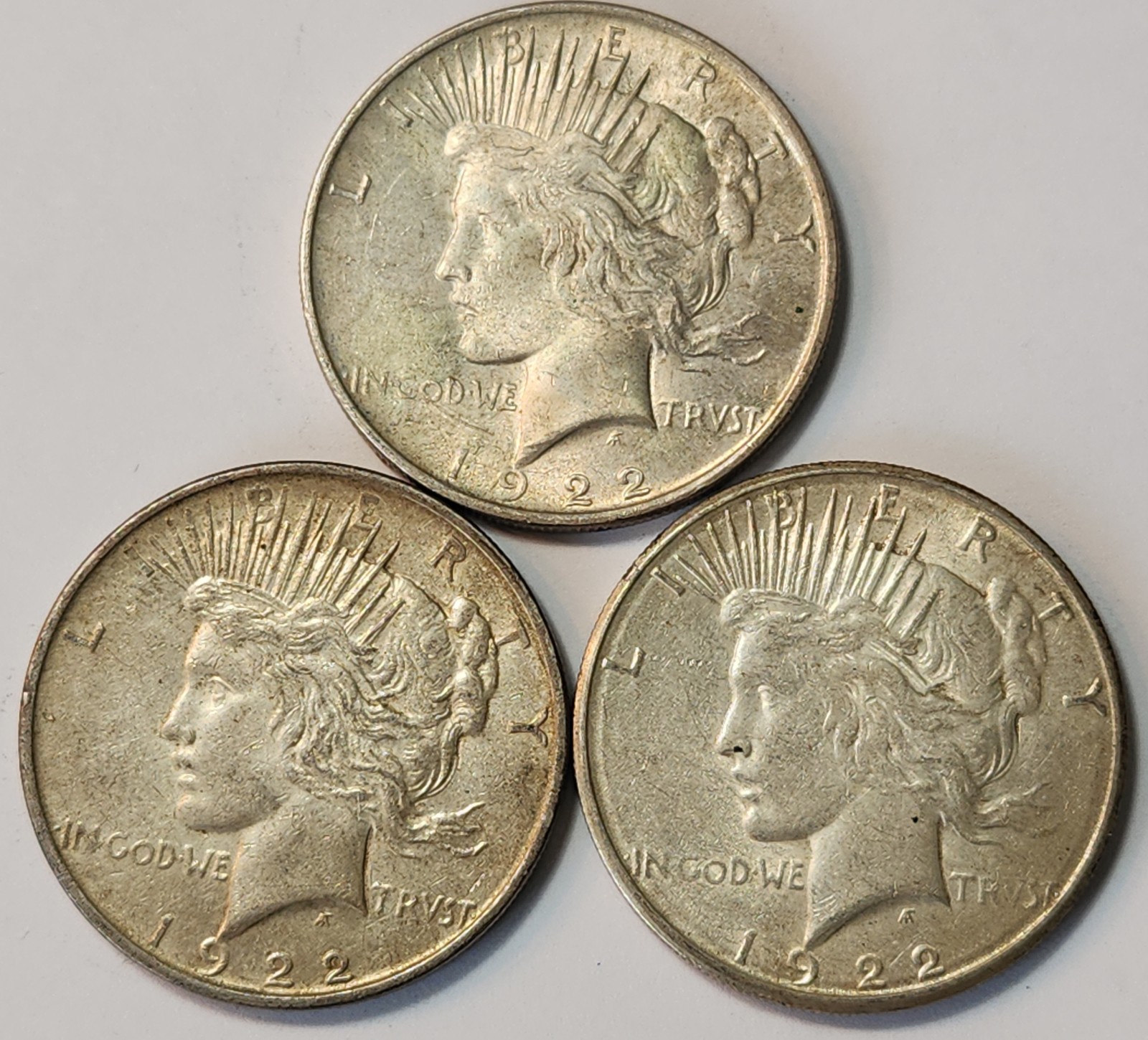 1922 PDS Silver Dollar Lot, 3 Coins, 90% Silver, Perfect For Coin Albums, P-ACE3