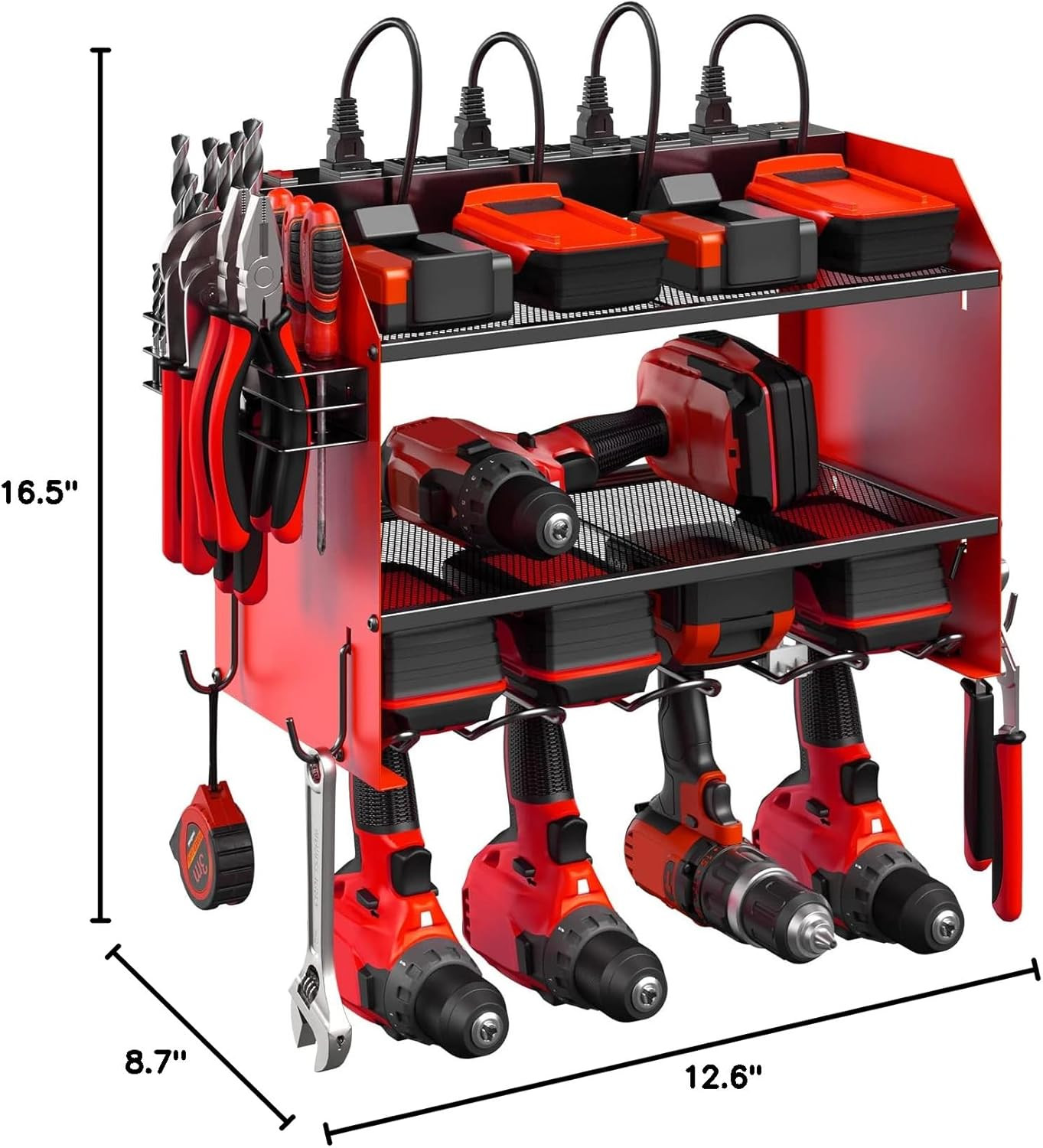 CCCEI Wall Mount Modular Tool Charging Organizer, Red, 1 Pack, 3 Tier. | Drill B