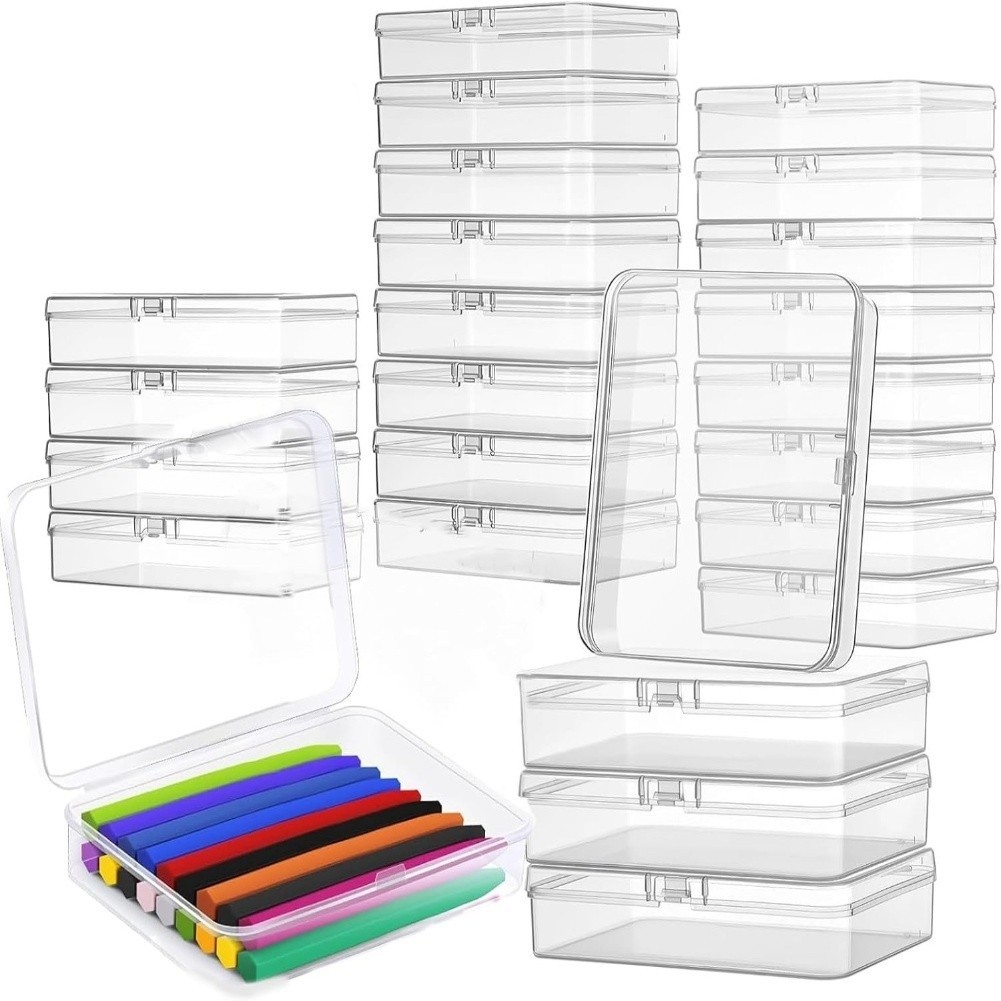 24 Pack Clear Crayon Storage Boxes with Lids for Classroom and Group Use