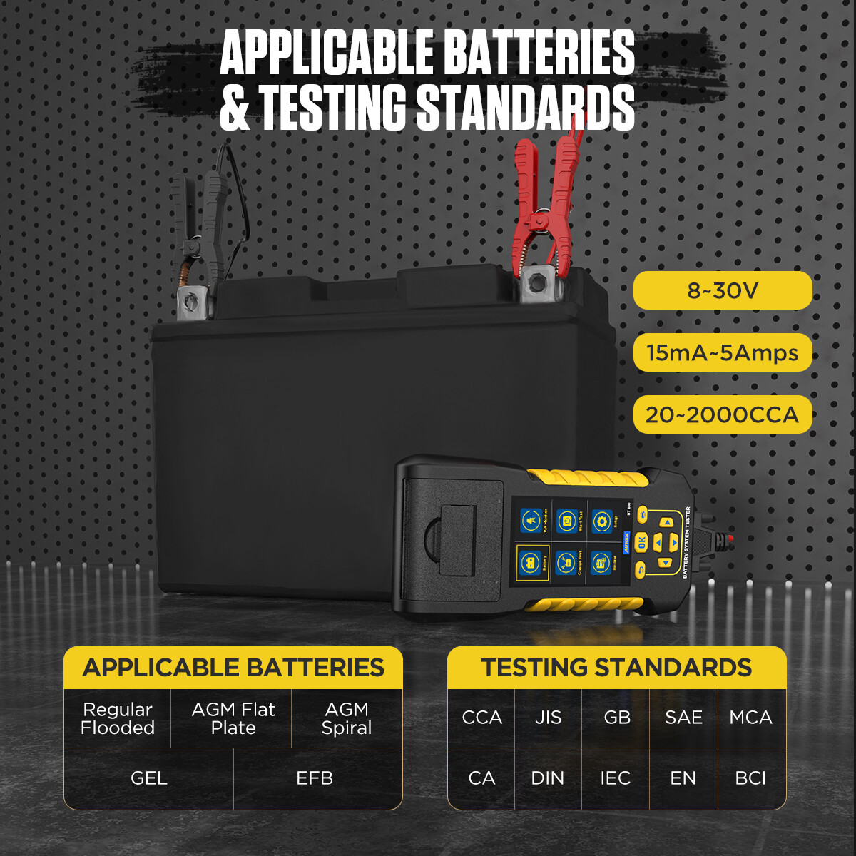 8-30V Car Battery Load Tester with Printer Charging Cranking V/A Monitor 2000CCA
