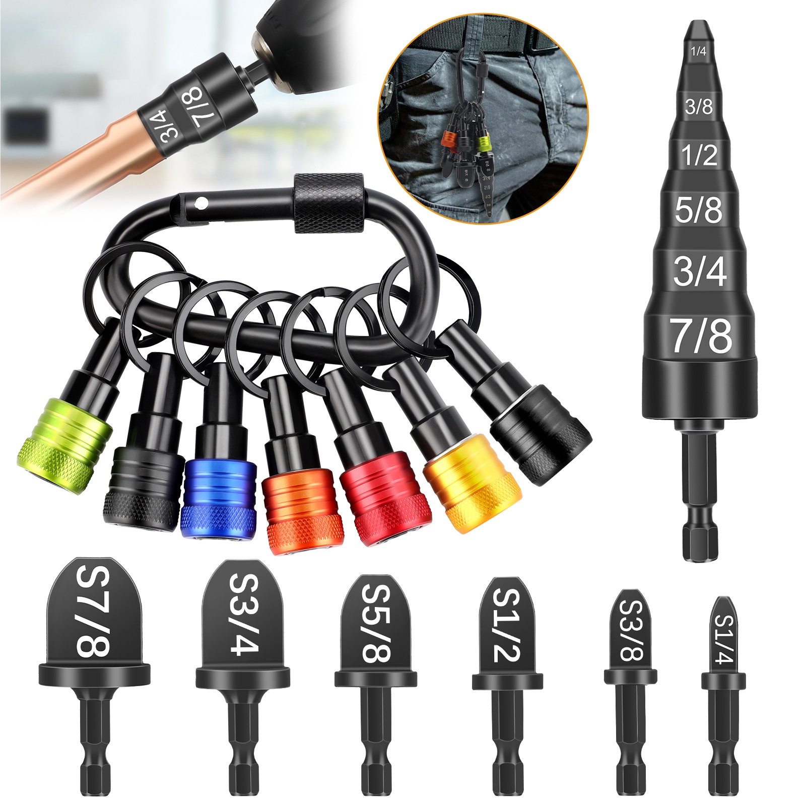 HVAC Swaging Tool Kit Copper Tube Expander Drill Bit Set 1/4"–7/8" w/ Bit Holder