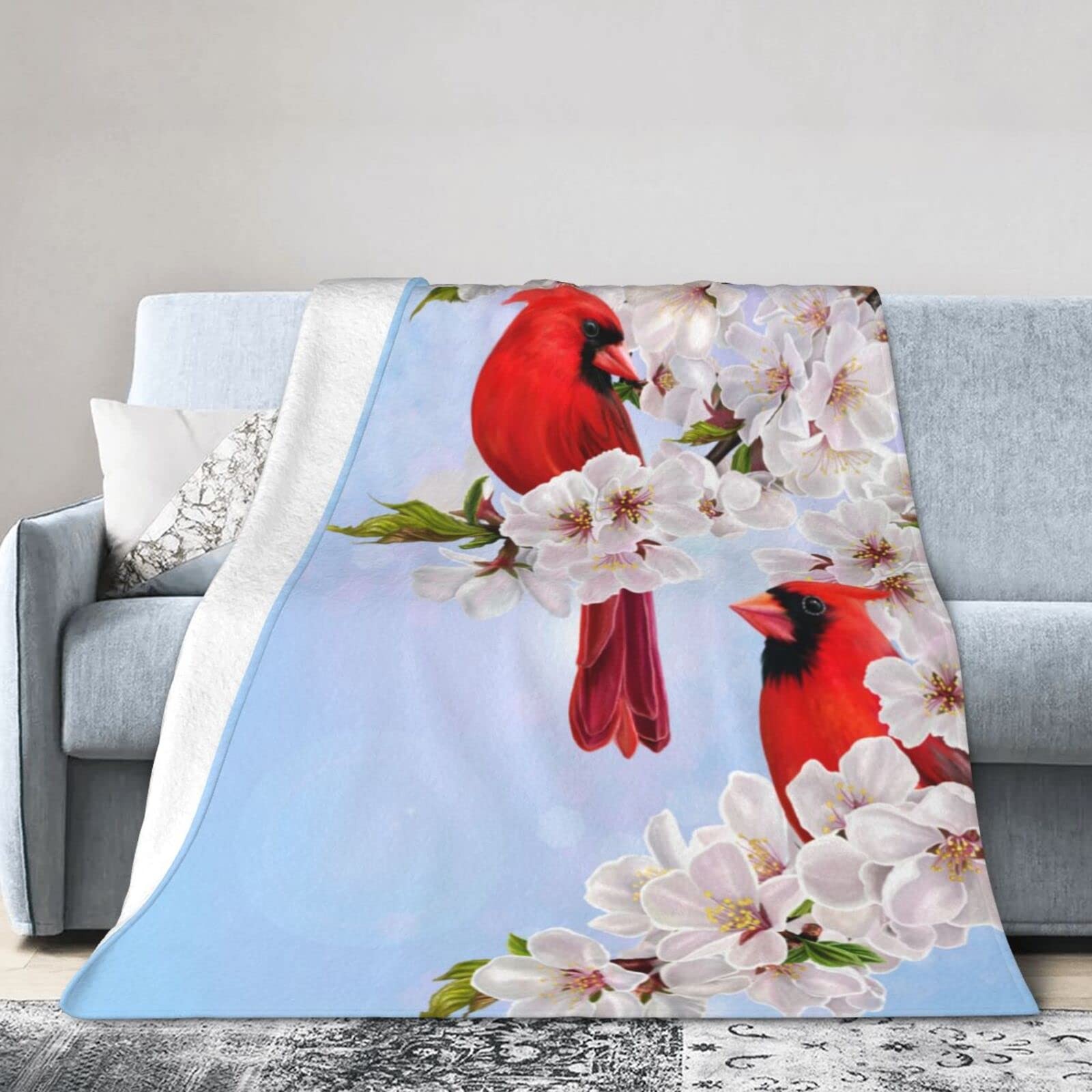 Perinsto Red Cardinal Birds and Cherry Flowers 50"x40",