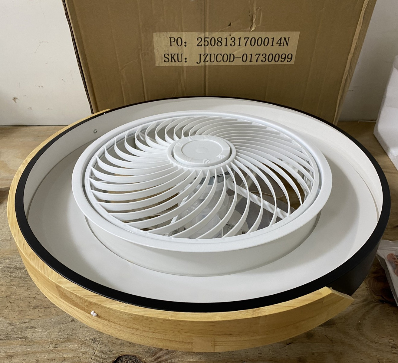 OUKANING 1011782304 20"Indoor Black & Wood Round Caged 6-Speed Ceiling Fan *READ