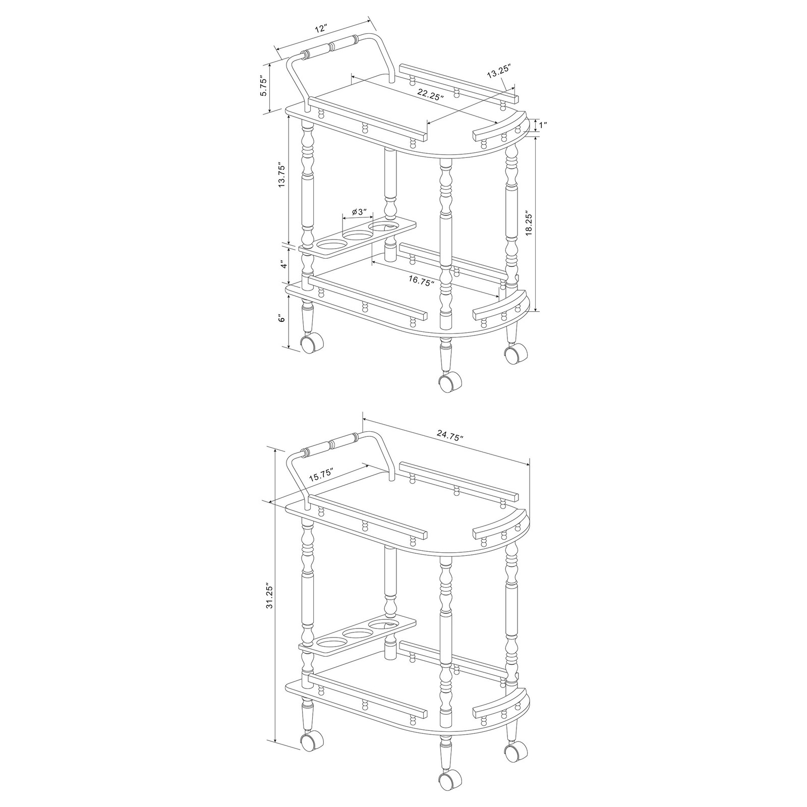 Merlot and Brass 2-shelf Serving Cart