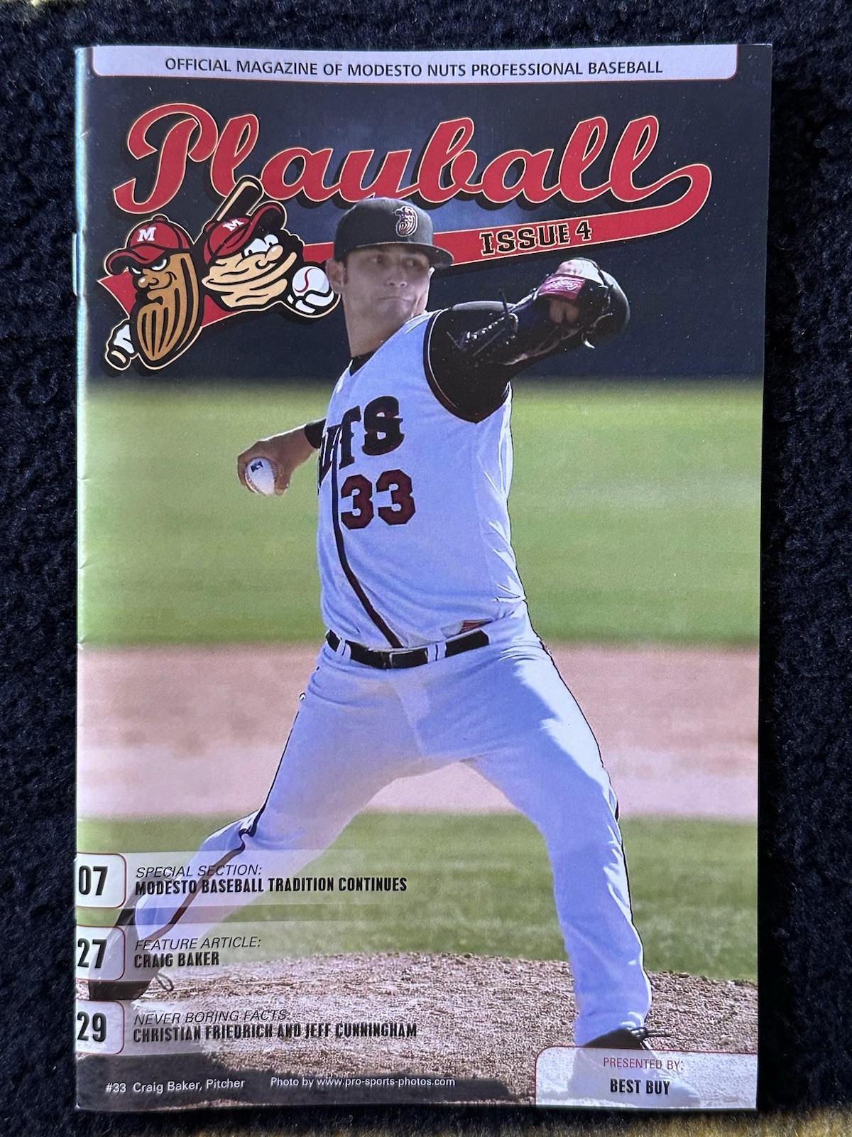 OFFICIAL MAGAZINE OF MODESTO NUTS BASEBALL PLAYBALL #4 CRAIG BAKER COVER 07/2009