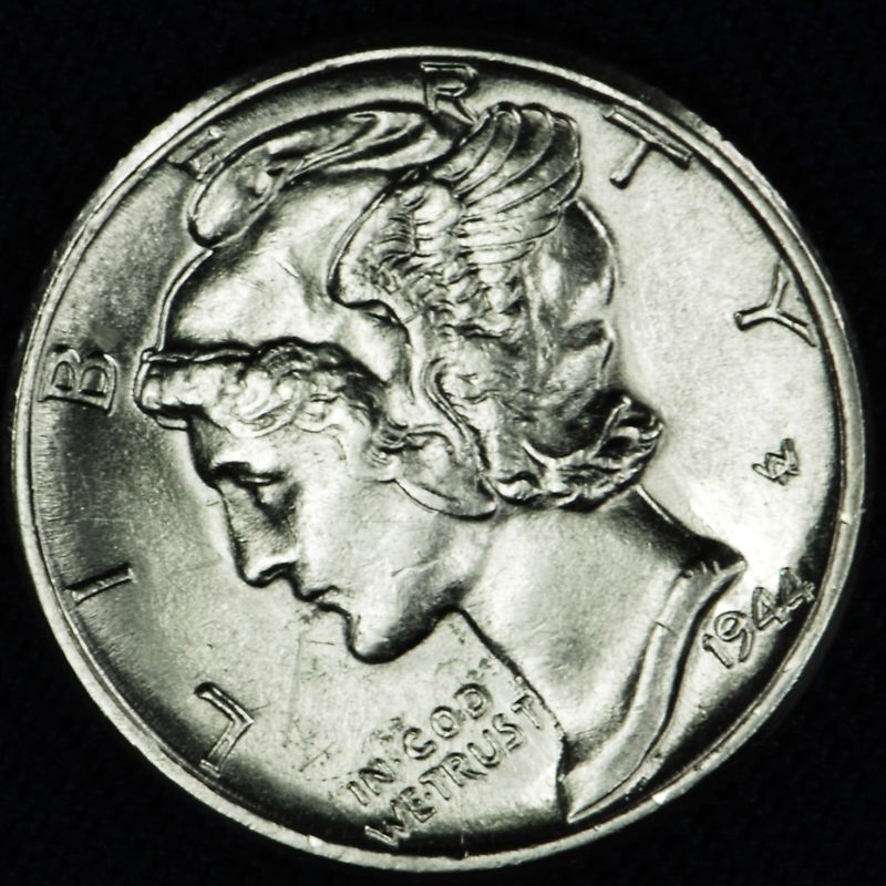 1944-p Mercury Dime.  66% full horizontal split bands.   BU (Inventory A)