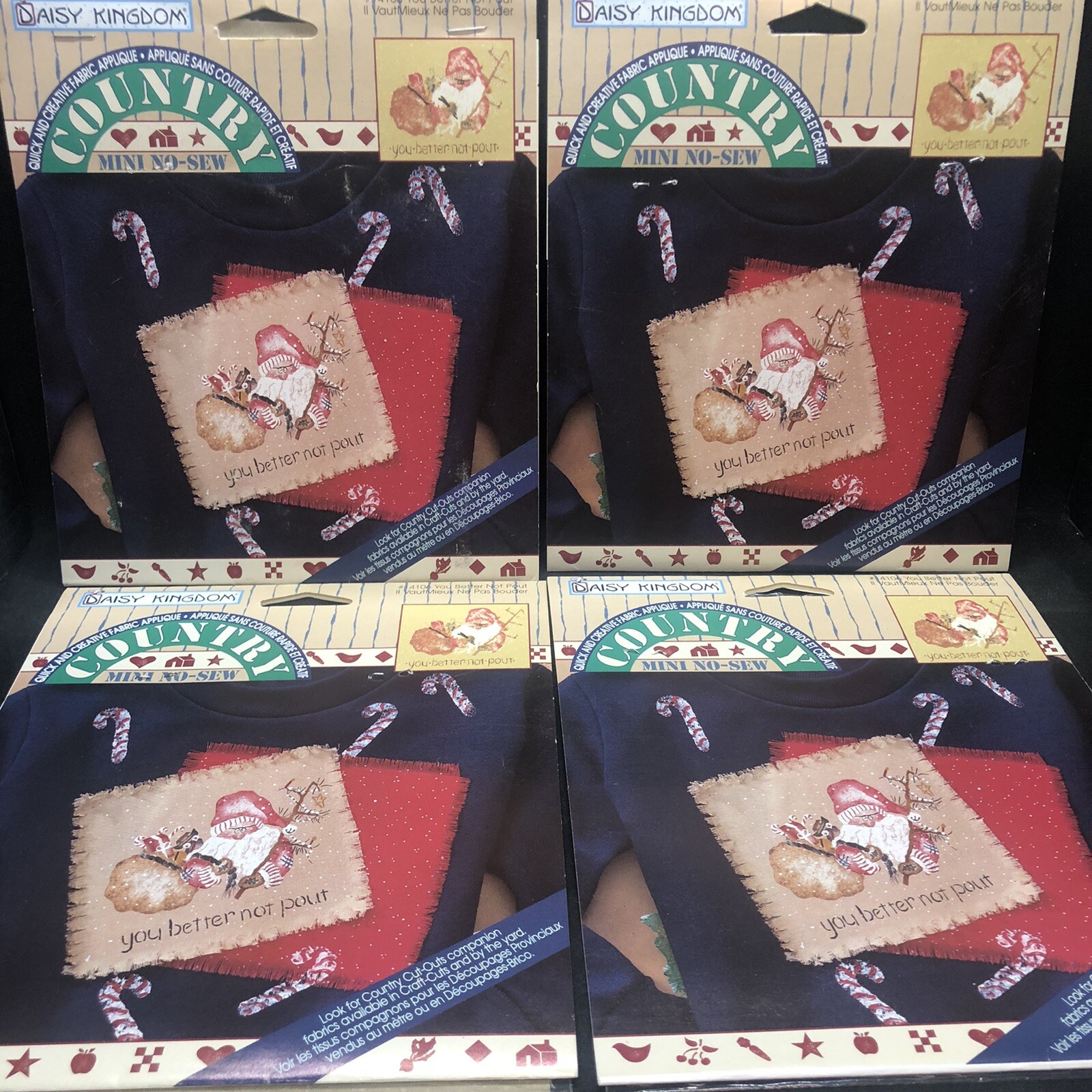 Daisy Kingdom Santa Mini No-Sew Fabric Applique Christmas USA 1995 NOS Lot of 4