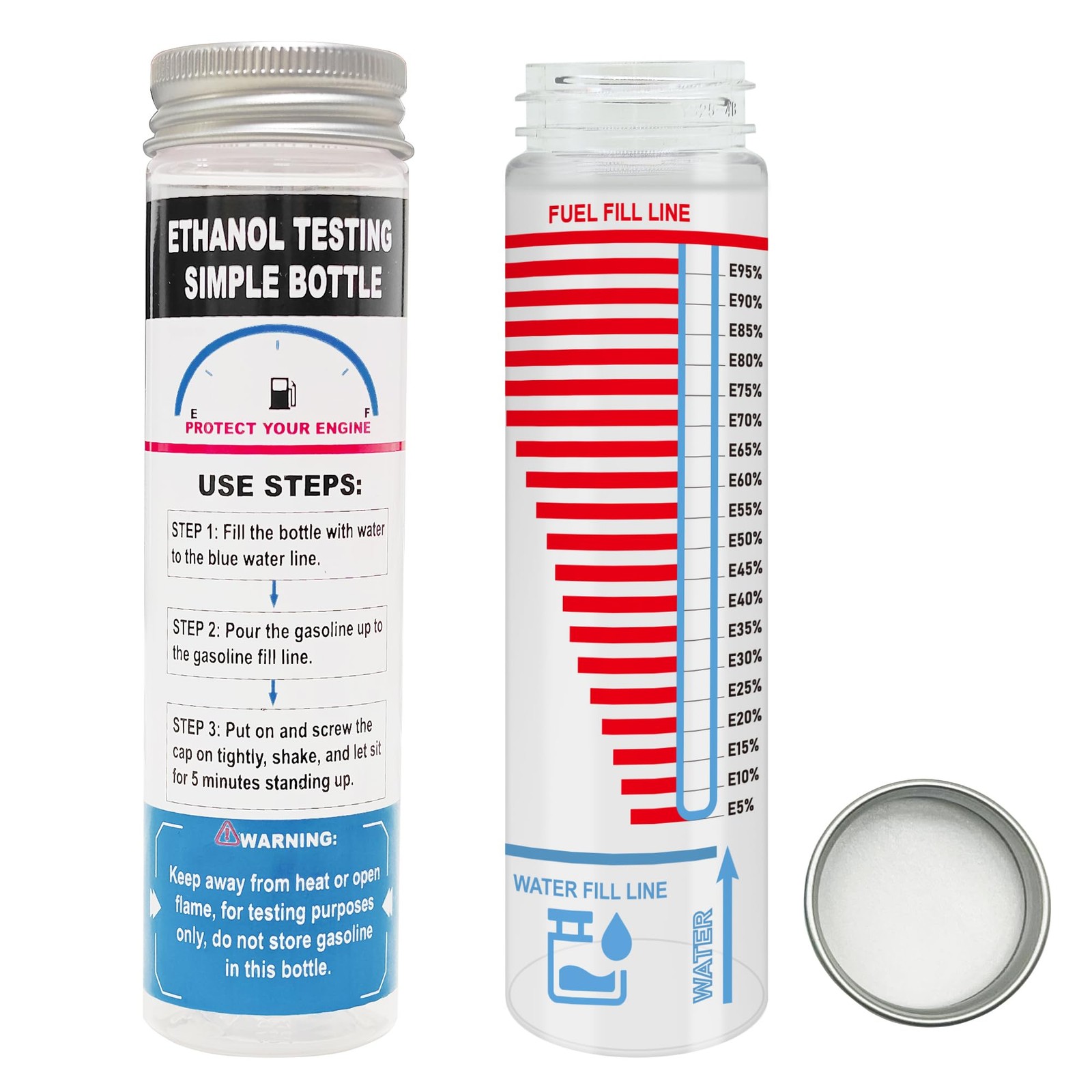 MueKeesam Gasoline Ethanol Tester Kit, Reusable Fuel Test 2 pack, Black-White