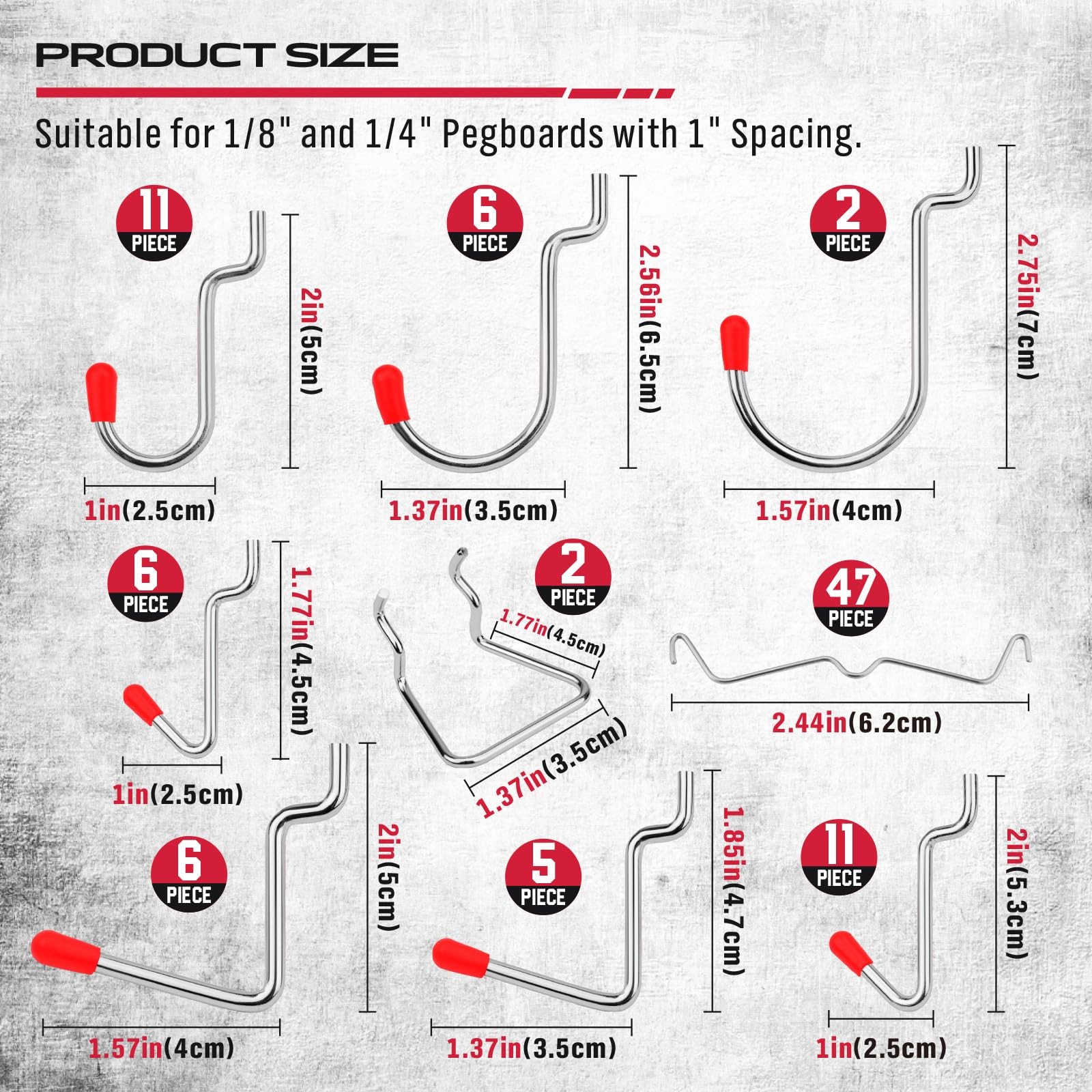 Ultimate 121-Piece Pegboard Hooks Set, Accessories with Metal Red