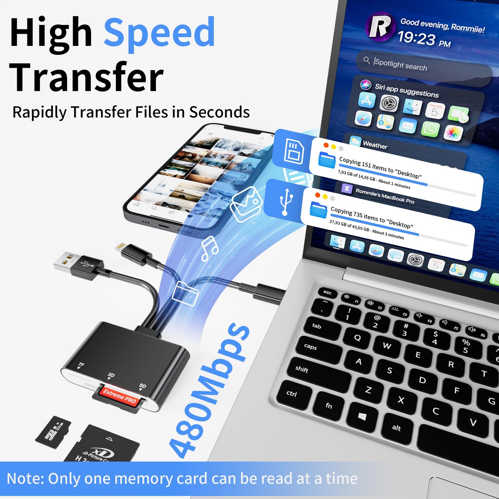 XD Card Reader, 3 in 1 SD Card Reader for iPhone, SD/TF/XD Card Adapter with ...