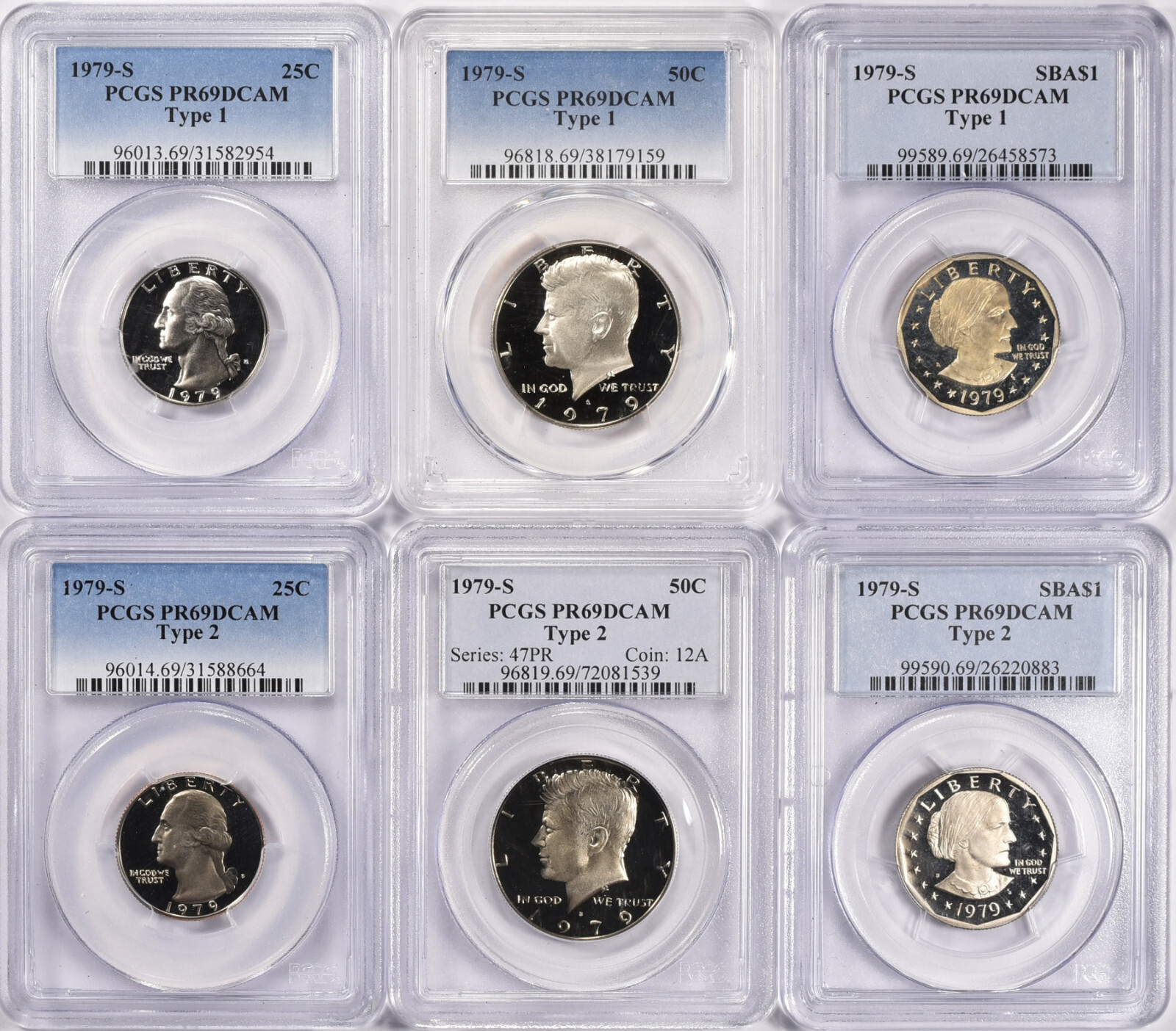 1979-S 1c-$1 Type 1 and Type 2 Set PCGS Proof-69 DCAM (12 coins)