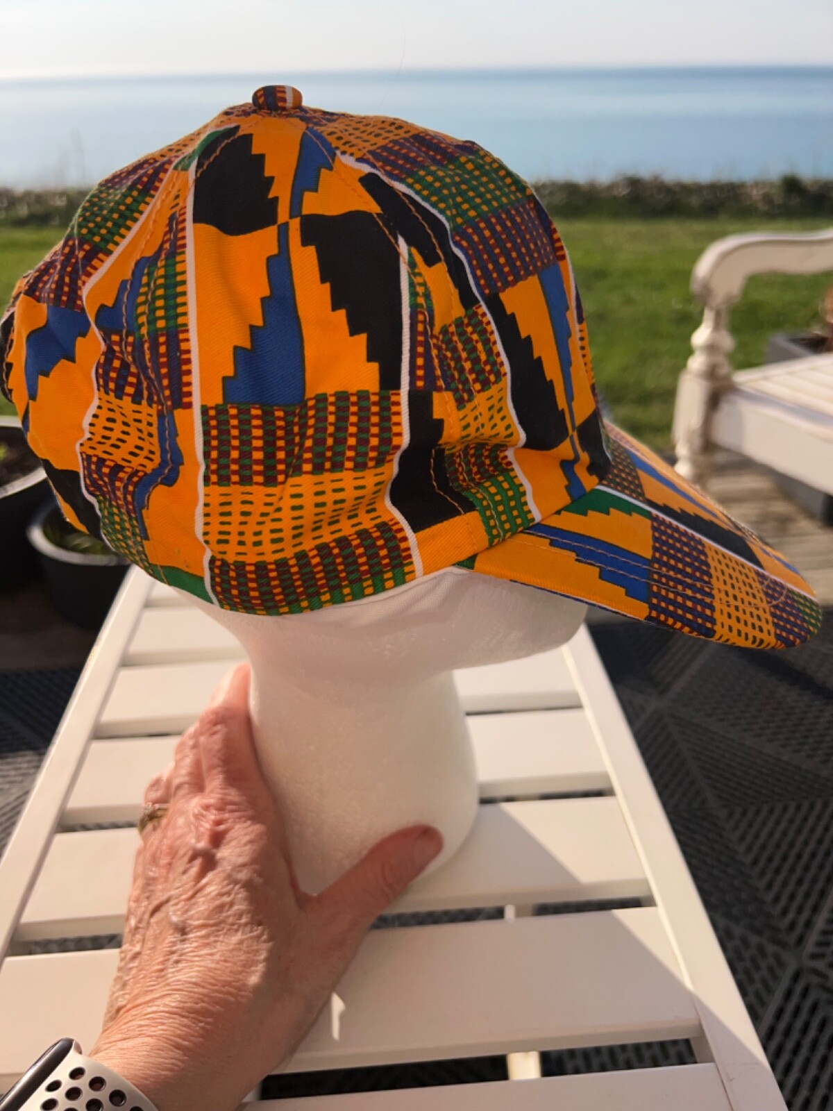 Avon gold Royal Blue Green Plaid 1994 Hat Cap Snapback EUC