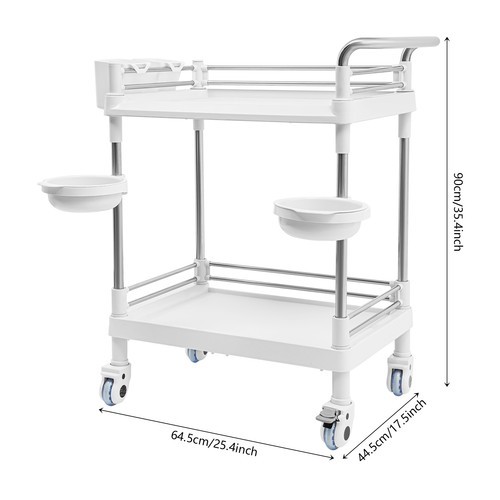 Professional Medical Trolley Cart Mobile Utility Cart with Wheels & Basins USA