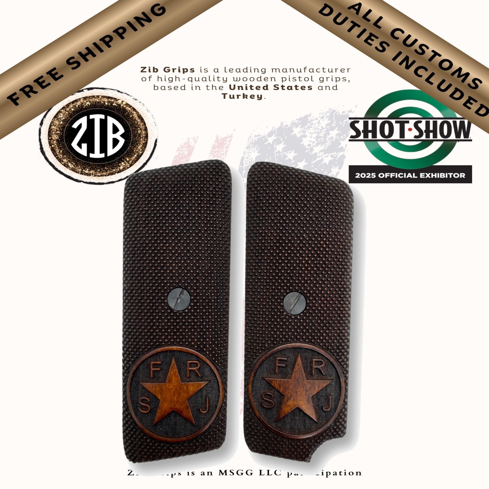 ZIB Grips FRJ Star for Tokarev M57 Zastava M88A Brown Beech Wood 7.62 9mm Grips
