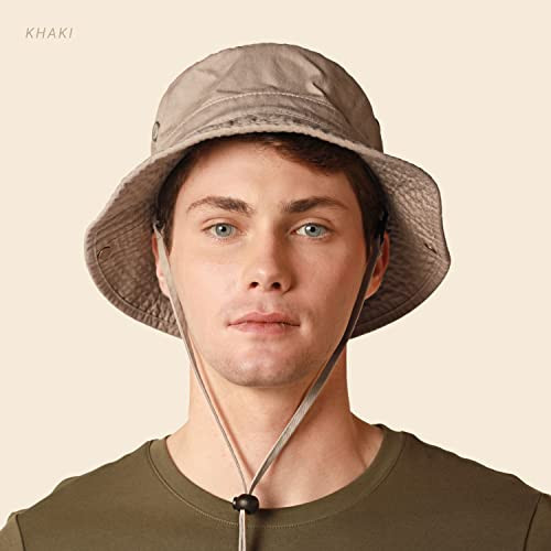 Classic Cotton Wide Brim Bucket Hat with Adjustable String One Size Charcoal