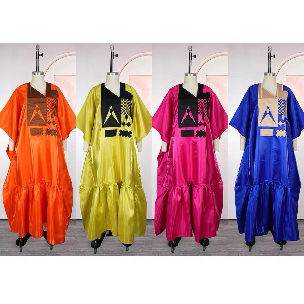 African Embroidery Bubu Gown for Women. Free Size with Scarf. Handmade. New With