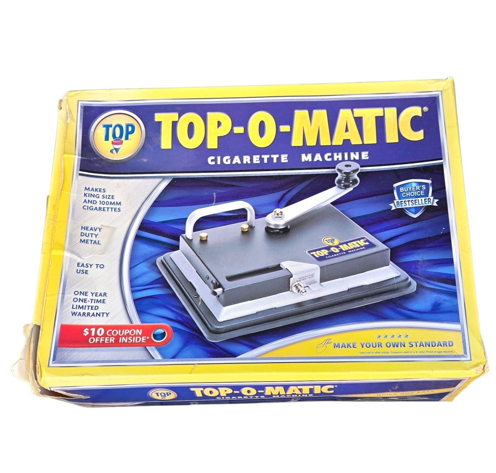 Top-O-Matic Cigarette Rolling Machine Heavy Duty Metal King Size 100mm w/ Box