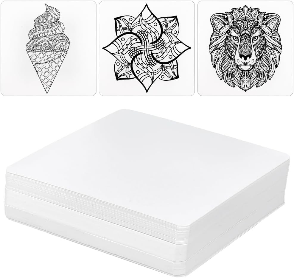 100 Pcs Zentangle Tiles 4.5 x 4.5 Inch Square White Paper Tiles, Zentangle Su...