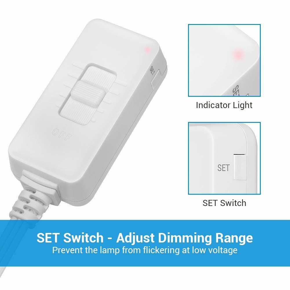 DEWENWILS Slide Dimmer Switch with Adjustable Range, Anti-Flicker, 5ft Cord,