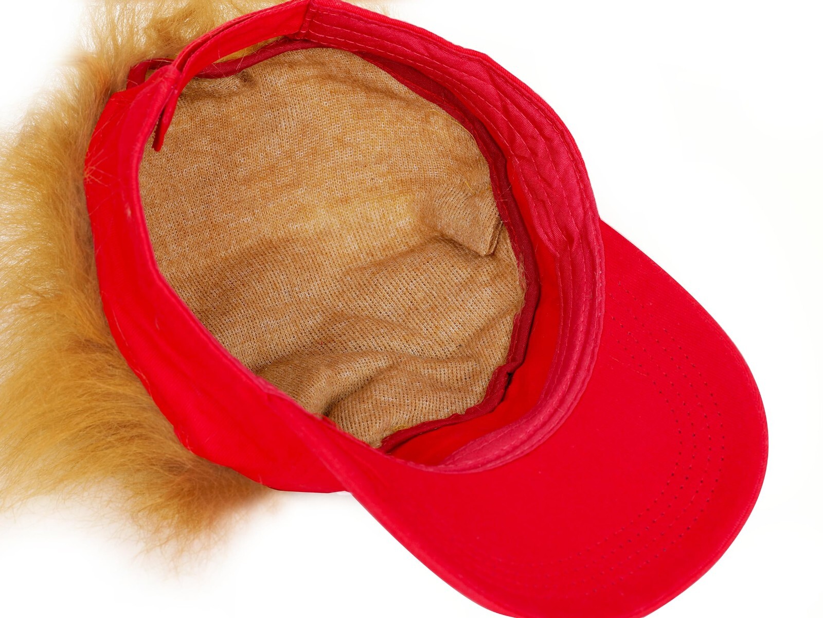 2024 President Donald TRUMP Red Trumpy Visor Hat w/Gold Hair Golf Cap Wig MAGA