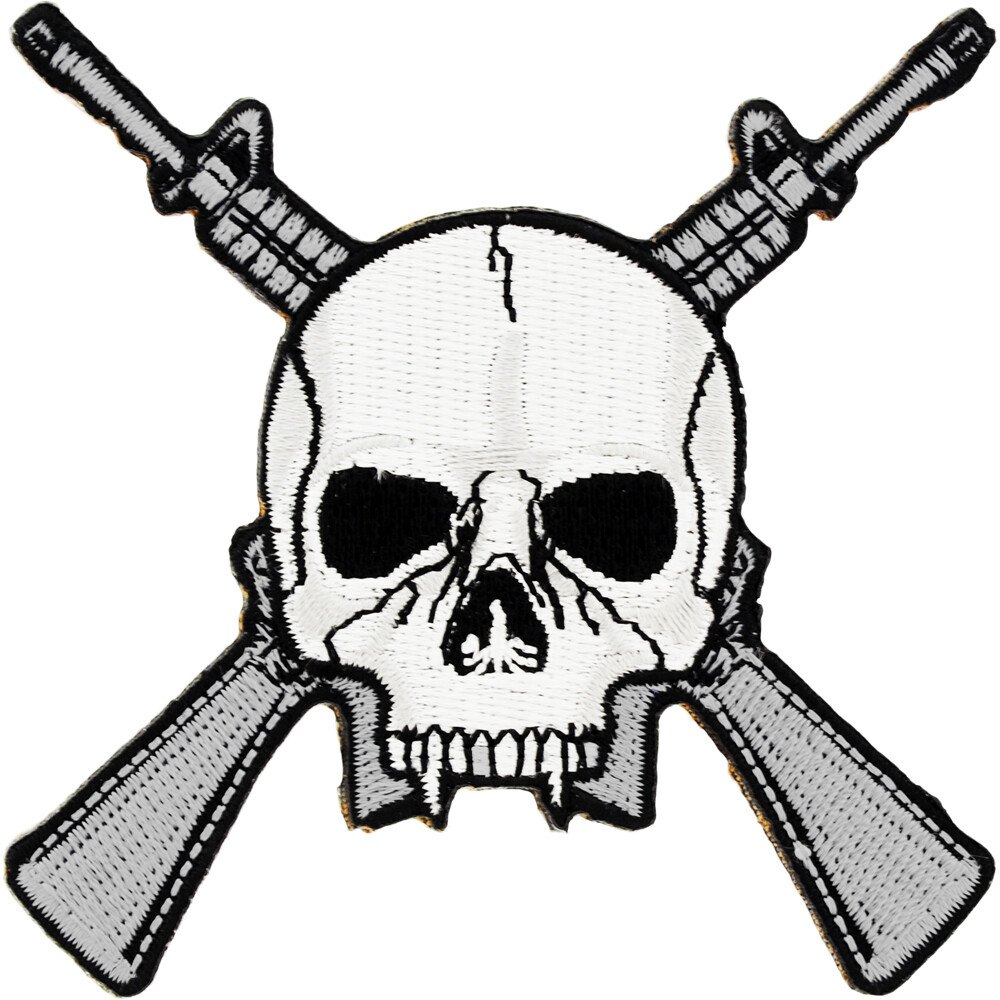 SKULL & RIFLES Embroidered Shoulder Patch 3-1/4" X 3-1/4" (0757)