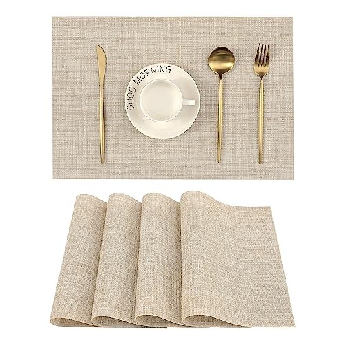 Placemats - Heat-Resistant, Non-Slip Table Mats, Washable Woven Set of 4 Beige