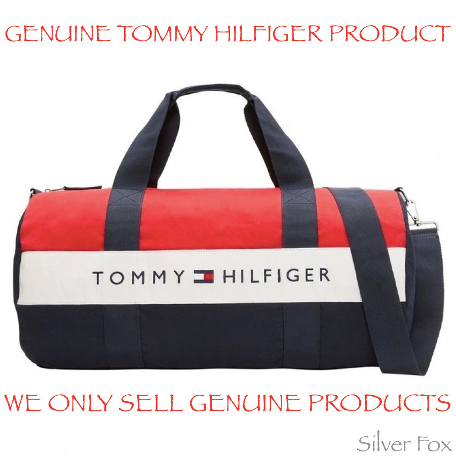 TOMMY HILFIGER LOGO COLORBLOCK DUFFLE BAG SCHOOL TRAVEL SPORTS GYM BARREL BAG