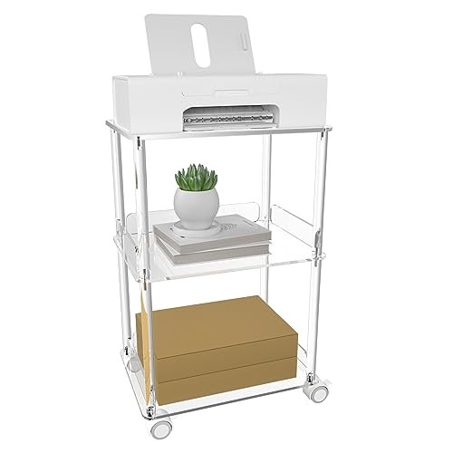 Acrylic Printer Stand, 3 Tier Clear Printer Cart with Lockable Wheels,