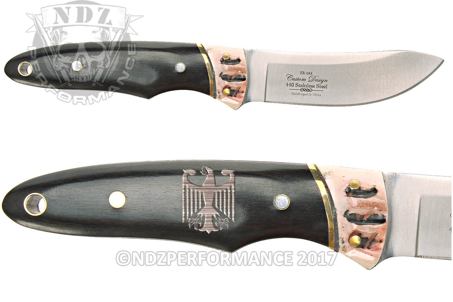 Elk Ridge Kinfe Hunting Fixed Blade Full Tang Wood ER-088 German Coat of Arms