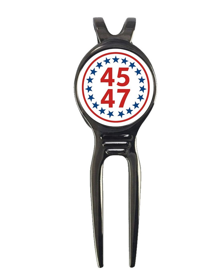Trump 4745 47 45 MAGA USA Golf Ball Marker +Black Gunmetal Divot Tool