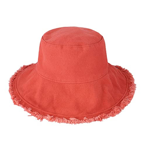 Frayed Bucket Hats for Women Men Unisex Trendy Washed Cotton One Size Coral