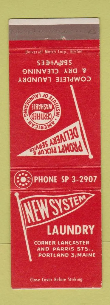Matchbook Cover - New System Laundry Portland ME