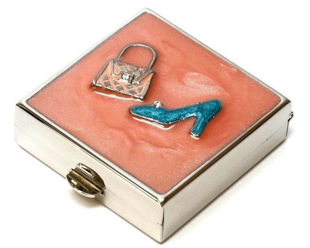 Speert Metal Designer Pill Box Model 9311 Pink Blue/Black Red High Heel Crystal