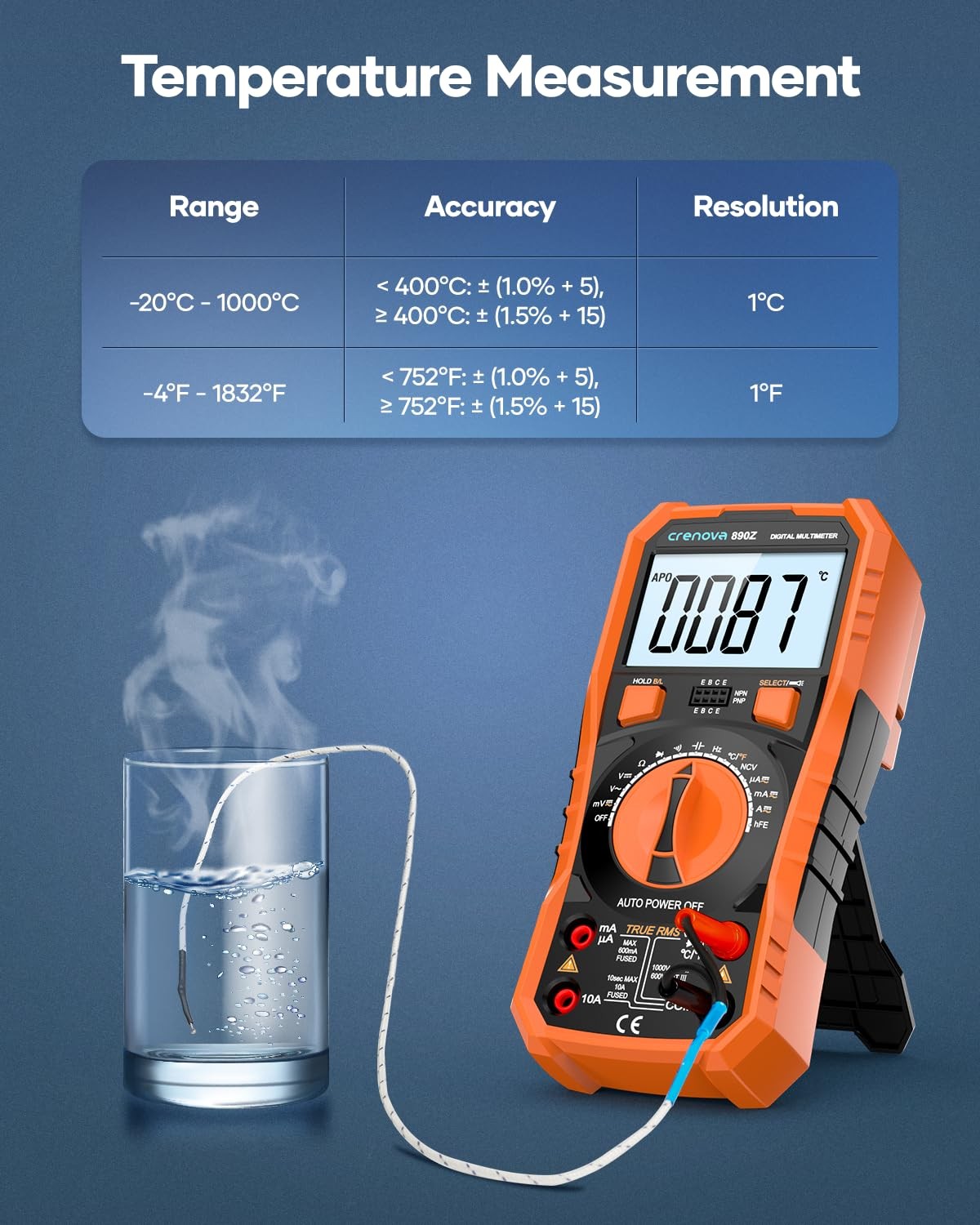 Auto-Ranging Digital Multimeter TRMS 6000 Counts AC DC Voltmeter Ohmmeter